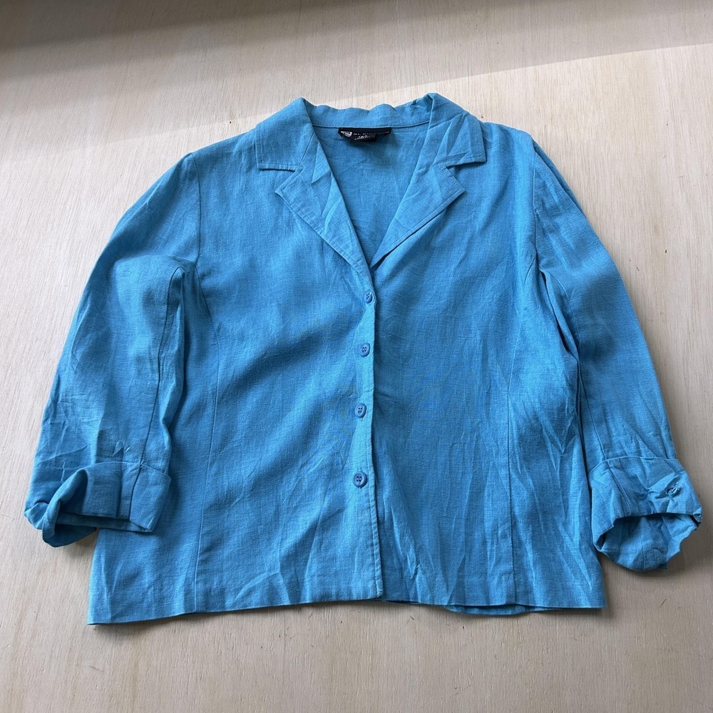 RL Richard Blouse Womens 12P Blue Button Front Collared Long Sleeve Top